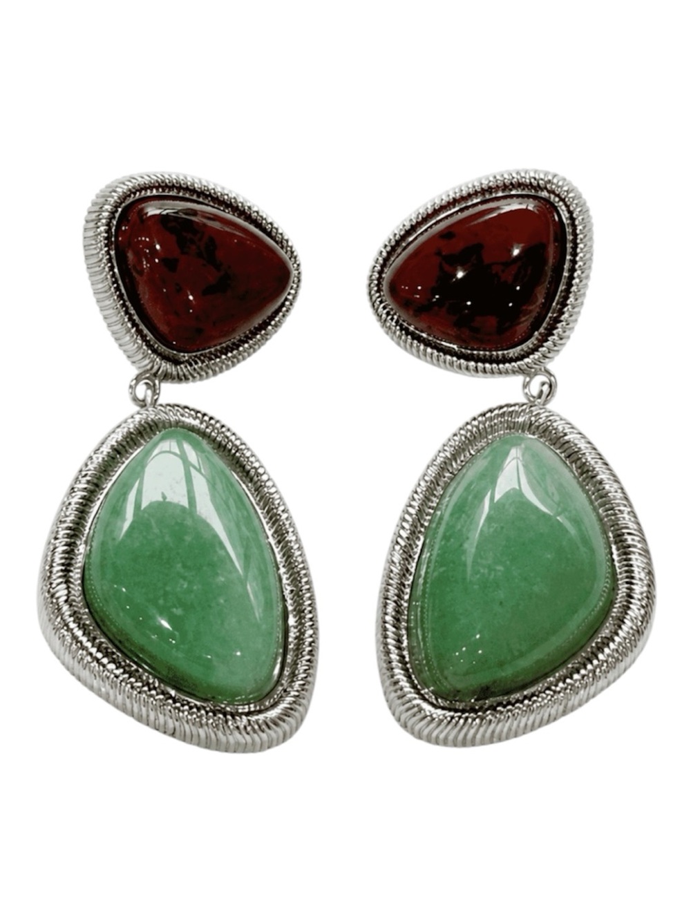 NEW Mayamar Red Jasper Green Aventurine Double Drop Earrings Silver Gemstone